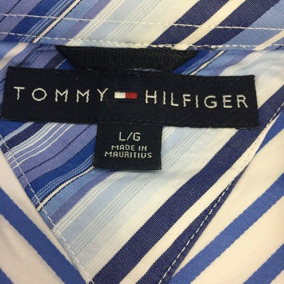 TOMMY HILFIGER Mens Casual Button Shirt L Blue White Striped L/S 80s - Picture 3 of 12